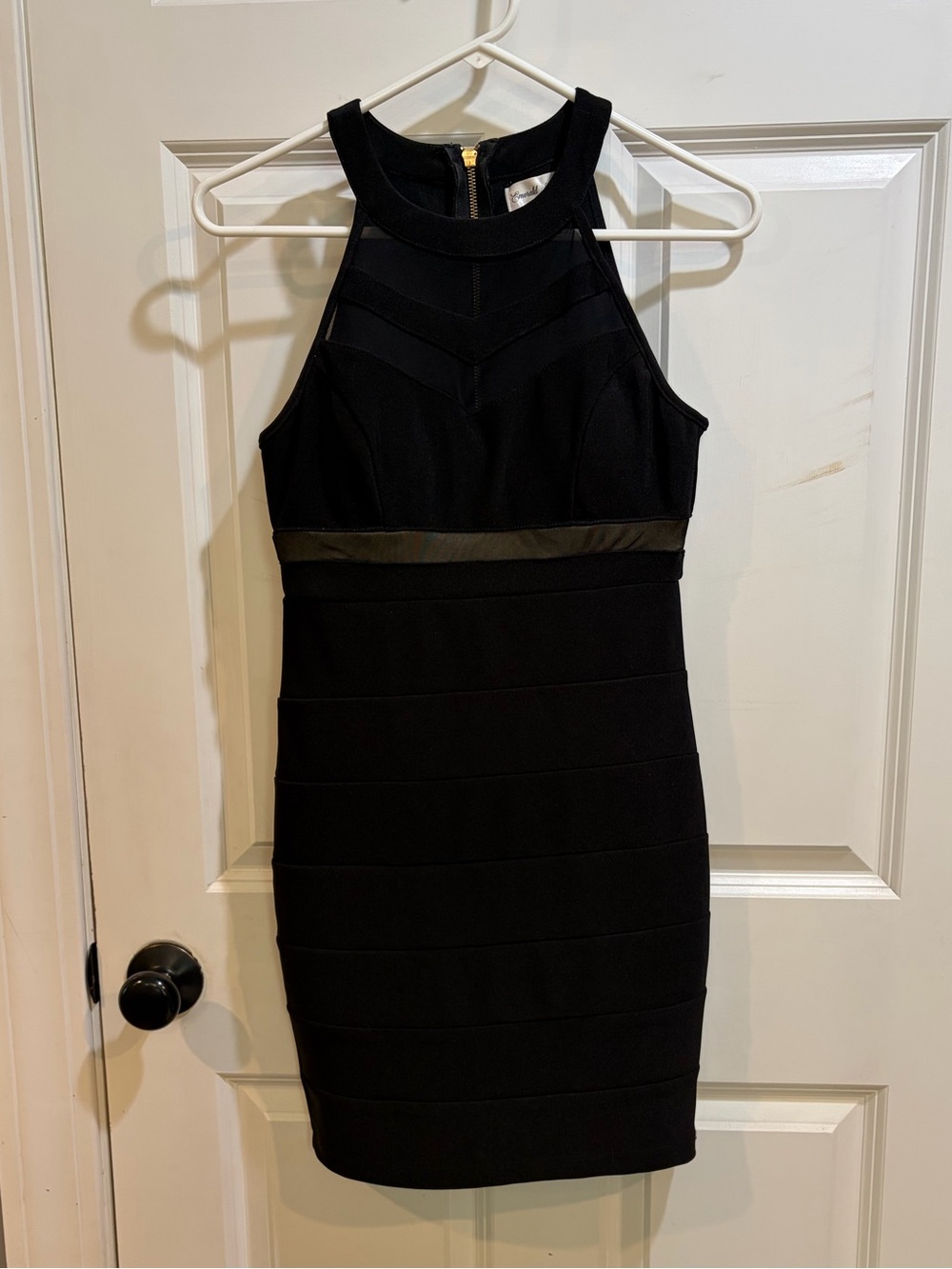 Emerald Sundae Black Halter Mini Dress with Waist Trim
